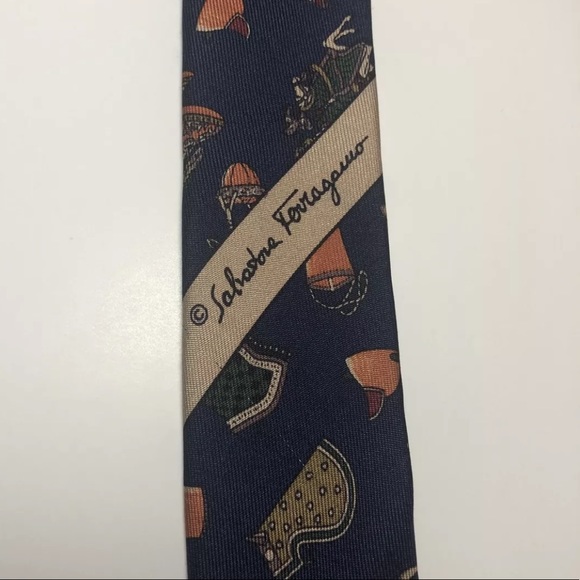 Salvatore Ferragamo Blue Horse Equestrian Necktie 100% Silk Italy 3.5” Wide - Picture 10 of 12